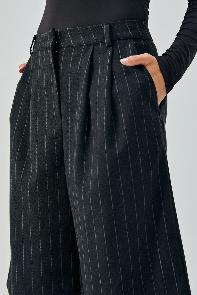 First Angels Black Wool Polyviscose Striped Bermuda Shorts 28237 Wholesale Clothing Viscose