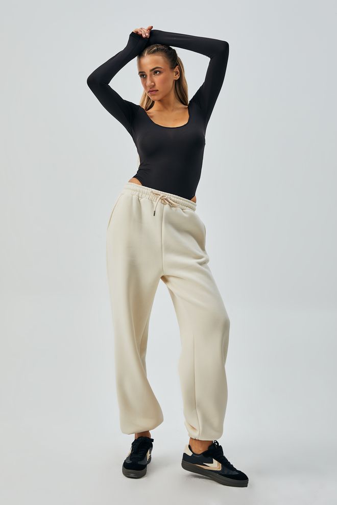 First Angels Pantaloni De Sport De Bază Ecru Înălțați Cu Elastic 28221 Îmbrăcăminte cu ridicata Sport