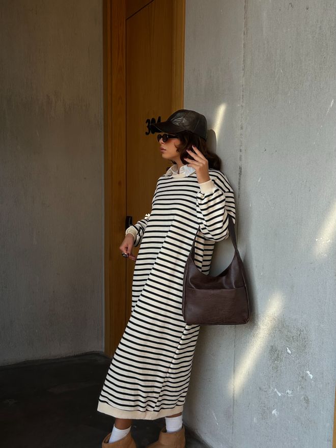 First Angels Rochie Lungă Oversize Cu 3 Fire Cu Dungi Negre 28288 Îmbrăcăminte cu ridicata Casual