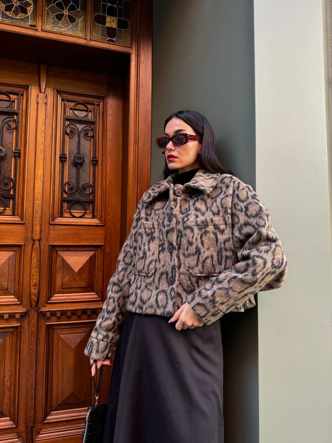 First Angels Leopard Pattern Raised Cachet Short Coat 28126 Wholesale Clothing Casual