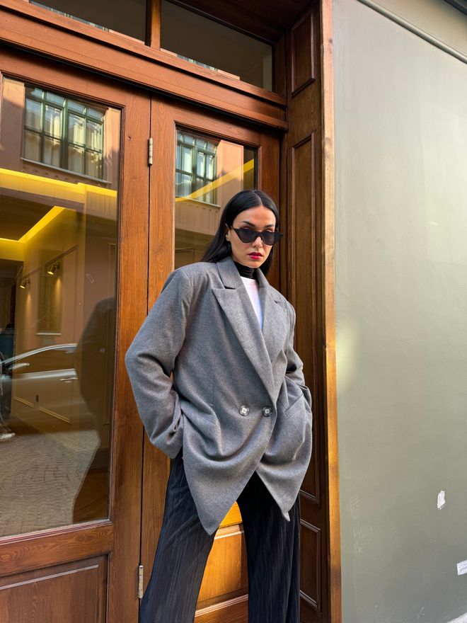 First Angels Grey Raised Polyviscose Oversize Jacket 28265 Wholesale Clothing Casual