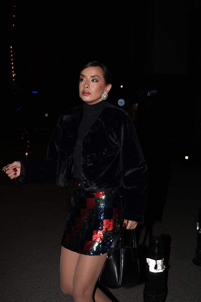 First Angels Black Lined Collarless Short Fur Coat 28363 Wholesale Clothing Winter