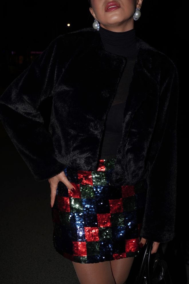 First Angels Black Lined Collarless Short Fur Coat 28363 Wholesale Clothing 4