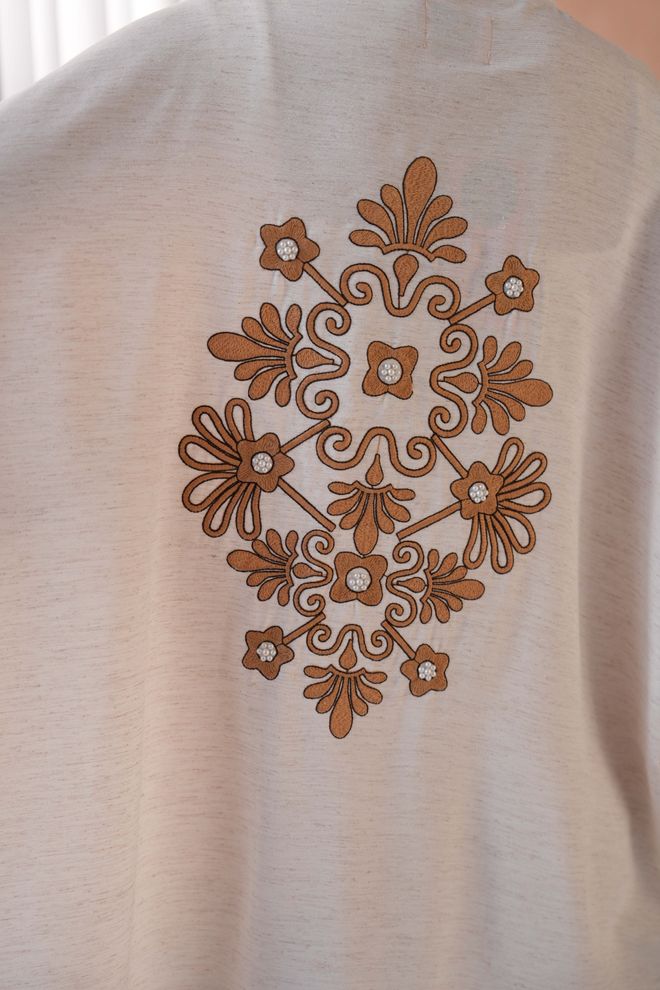 First Angels Natur Linen Back Embroidered Pearl Detailed Long Kimono Jacket 29002 Wholesale Clothing 7