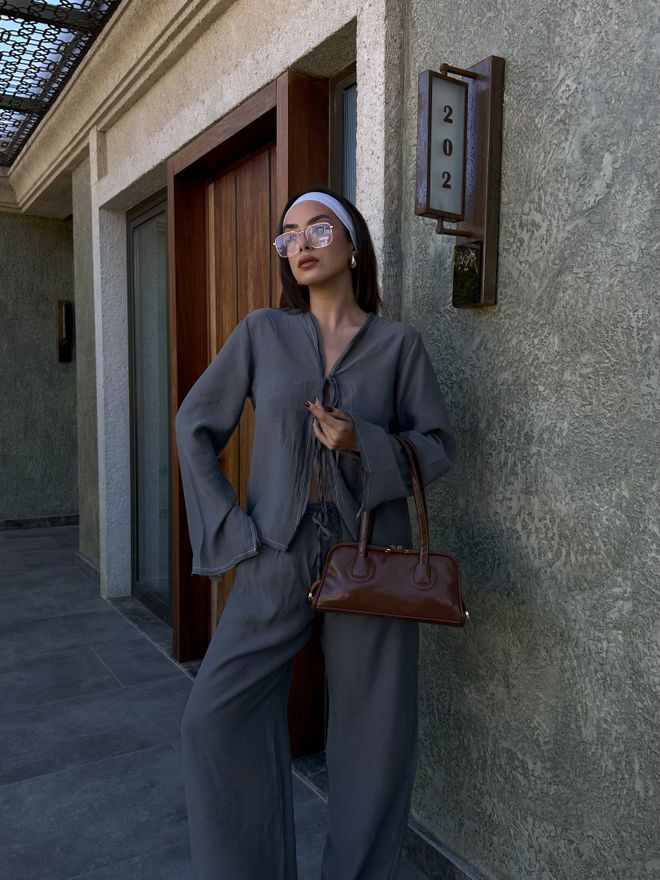 First Angels Set Aus Hemd Und Hose Mit Konturnähten Aus 100% Modal Anthrazitfarbenes Unterteil/Oberteil 29014 Großhandelskleidung Modal – Material