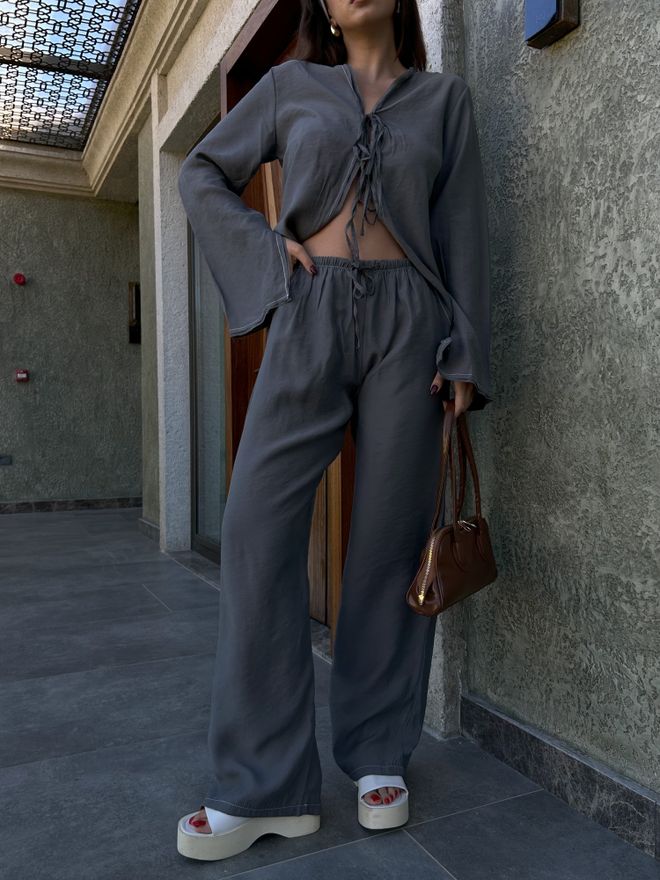 First Angels Set Aus Hemd Und Hose Mit Konturnähten Aus 100% Modal Anthrazitfarbenes Unterteil/Oberteil 29014 Großhandelskleidung 4