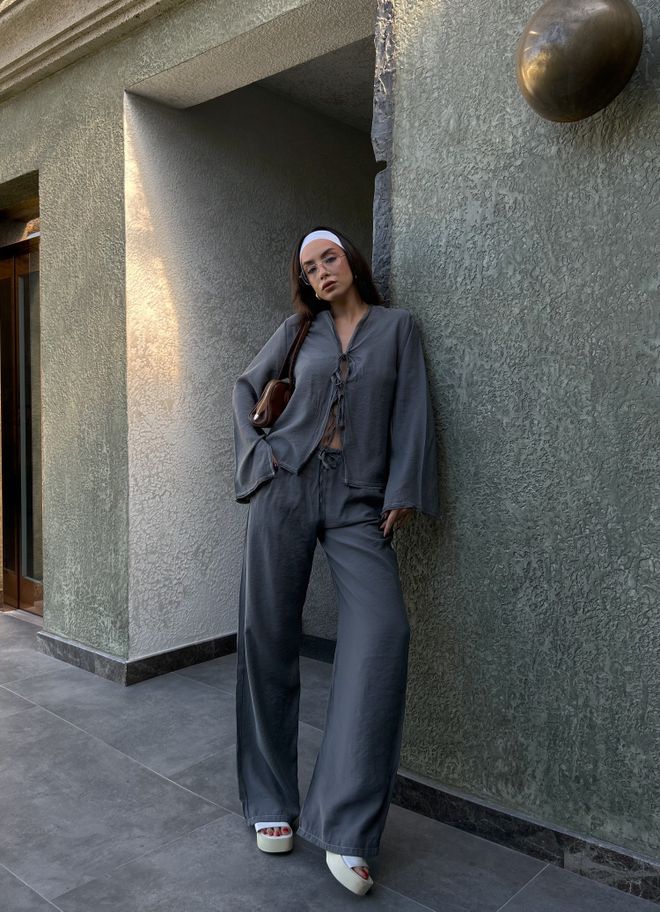 First Angels Set Aus Hemd Und Hose Mit Konturnähten Aus 100% Modal Anthrazitfarbenes Unterteil/Oberteil 29014 Großhandelskleidung 6