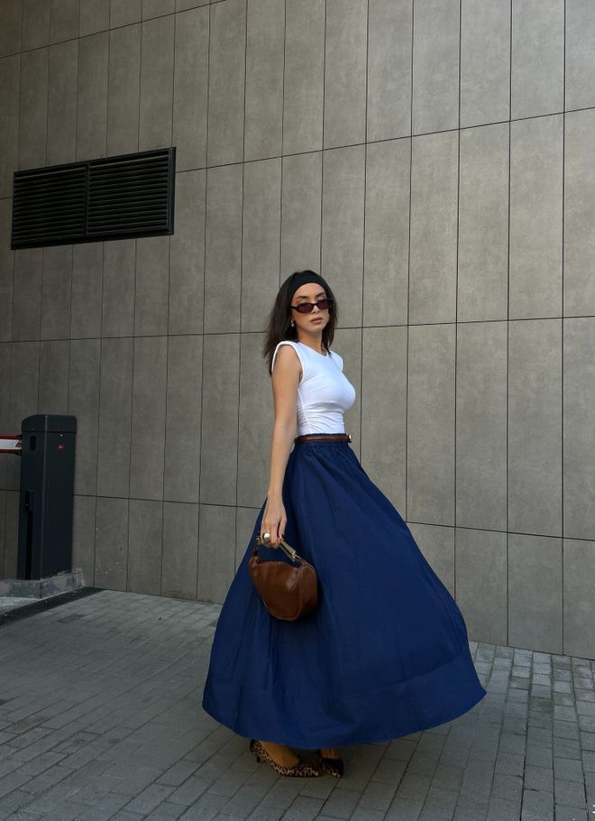 First Angels Gonna Lunga Con Vita Elasticizzata In Popeline Blu Marino 27321 Abbigliamento all'ingrosso Cotone