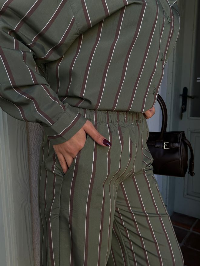 First Angels بدلة بنطلون وقماش فيسكوز مخطط باللون الأخضر 29046 ملابس بالجملة عيد ميلاد