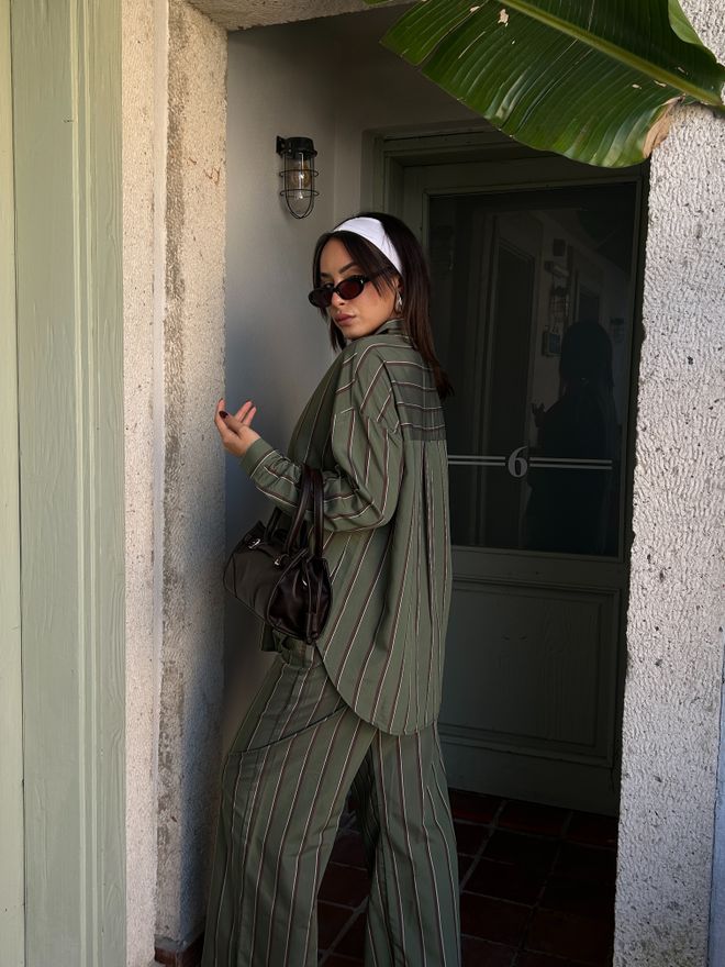 First Angels بدلة بنطلون وقماش فيسكوز مخطط باللون الأخضر 29046 ملابس بالجملة صيف