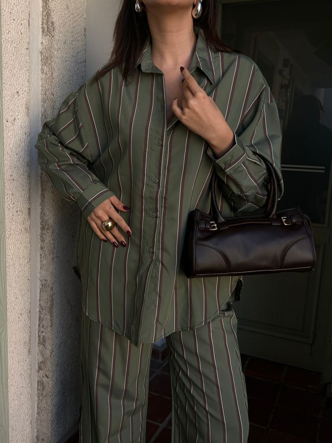 First Angels بدلة بنطلون وقماش فيسكوز مخطط باللون الأخضر 29046 ملابس بالجملة 4