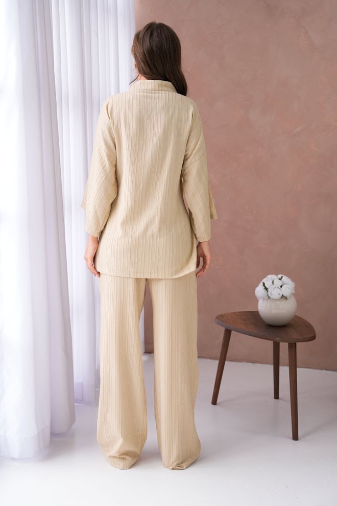 First Angels Комплект Бежевого Кимоно И Брюк С Самоузором И Завязками По Бокам 29059 Оптовая продажа одежды Бездельничать