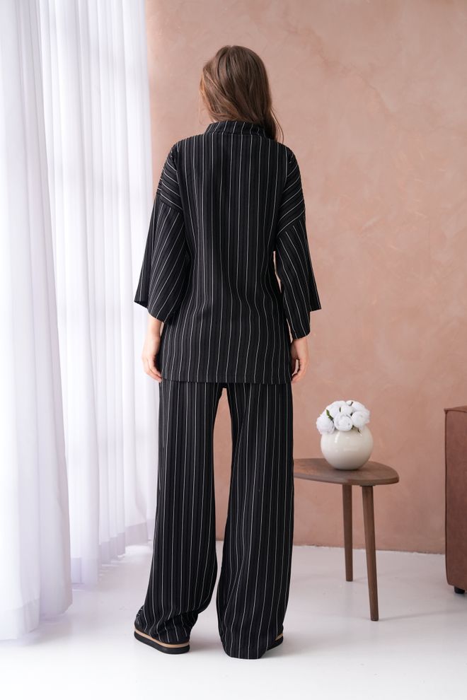 First Angels Черное Кимоно И Брюки С Самоузором И Завязками По Бокам Комплект Снизу/верха 29059 Оптовая продажа одежды Бездельничать