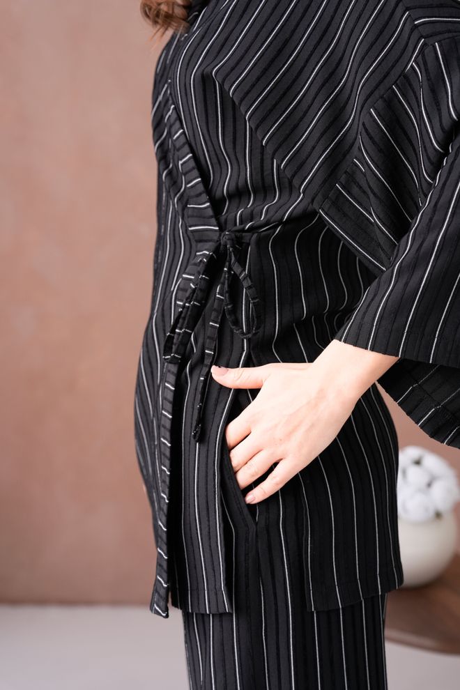 First Angels Черное Кимоно И Брюки С Самоузором И Завязками По Бокам Комплект Снизу/верха 29059 Оптовая продажа одежды 5