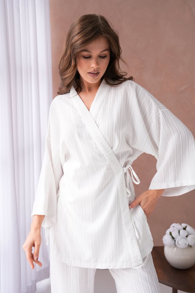 First Angels Комплект Из Белого Кимоно И Брюк С Самоузором И Завязками По Бокам 29059 Оптовая продажа одежды 5