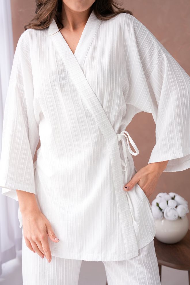 First Angels Комплект Из Белого Кимоно И Брюк С Самоузором И Завязками По Бокам 29059 Оптовая продажа одежды 6