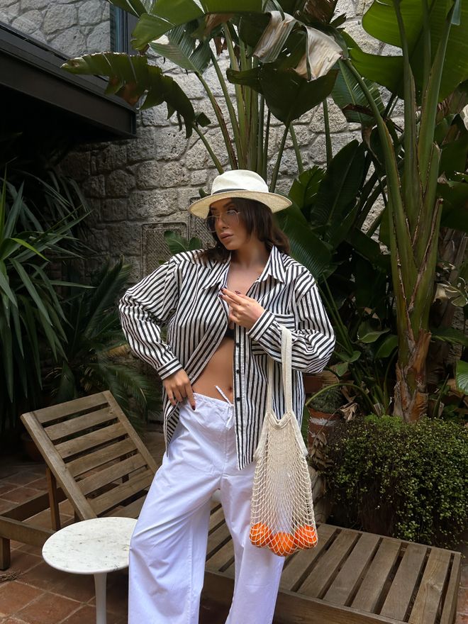 First Angels Black Striped Oversize Pocket Detailed Cotton Shirt 29013 Wholesale Clothing Birthday