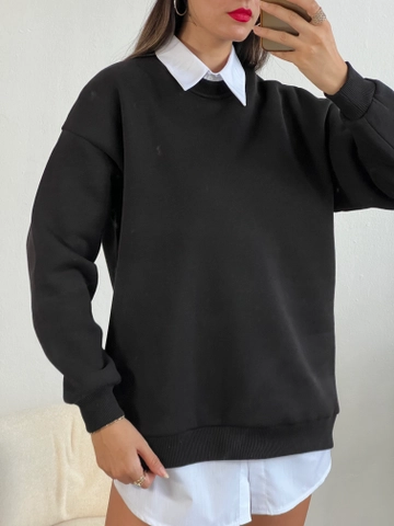 A wholesale clothing model wears  Black Sweatshirt
, Turkish wholesale Sweatshirt of First Angels