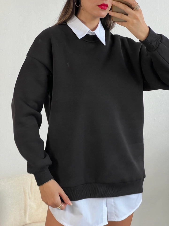 A wholesale clothing model wears fan10002-black-sweatshirt, Turkish wholesale Sweatshirt of First Angels