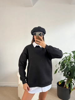 A wholesale clothing model wears fan10002-black-sweatshirt, Turkish wholesale Sweatshirt of First Angels