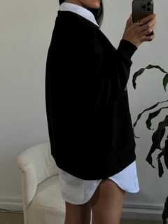 A wholesale clothing model wears fan10030-black-embroidered-sweatshirt, Turkish wholesale Sweatshirt of First Angels