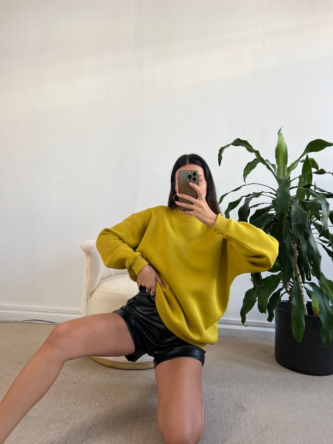 First Angels Yağ Yeşili Basic Oversize Sweatshirt Toptan Giyim Gündelik