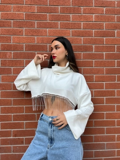 A wholesale clothing model wears fan10057-crop-sweatshirt-with-accessories, Turkish wholesale Crop Top of First Angels