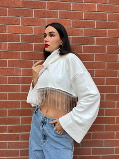 A wholesale clothing model wears fan10057-crop-sweatshirt-with-accessories, Turkish wholesale Crop Top of First Angels