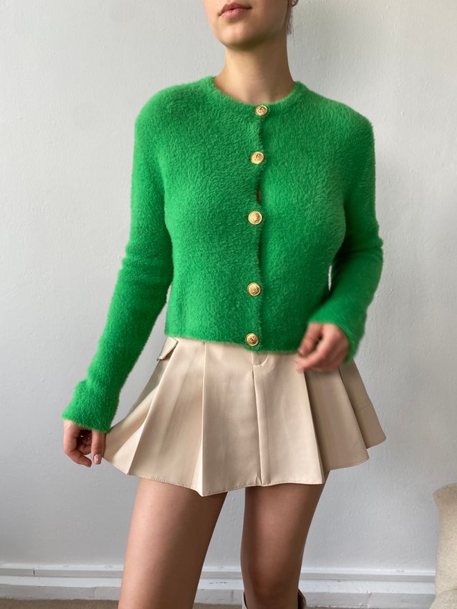 First Angels Groen gebreid vest met gouden knopen en baard Groothandel Kleding Formeel