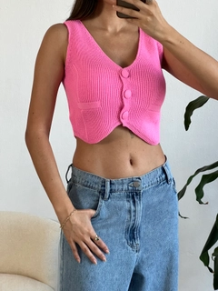A wholesale clothing model wears fan10144-pink-knitwear-vest, Turkish wholesale Vest of First Angels