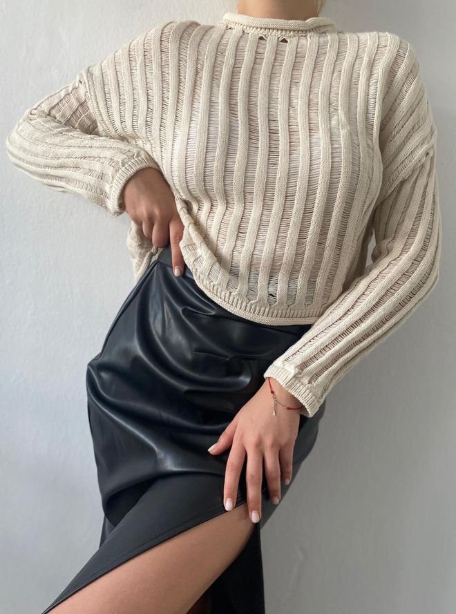 First Angels سترة تريكو مخرمة بالحجر ملابس بالجملة غير رسمي