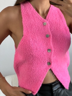 A wholesale clothing model wears fan10169-pink-boucle-lycra-knitwear-vest, Turkish wholesale Vest of First Angels
