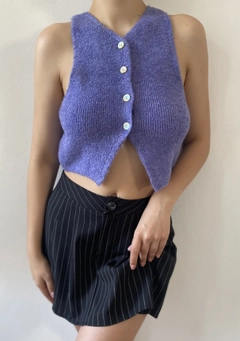 Un model de îmbrăcăminte angro poartă fan10170-lilac-boucle-lycra-knitwear-vest, turcesc angro Vestă de First Angels