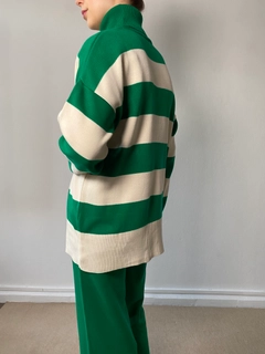 A wholesale clothing model wears fan10198-benetton-green-turtleneck-striped-knitwear-top-and-bottom-set, Turkish wholesale Suit of First Angels