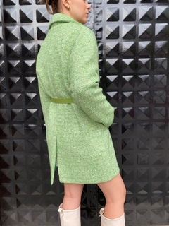 A wholesale clothing model wears fan10212-green-belt-detailed-lined-coat, Turkish wholesale Coat of First Angels