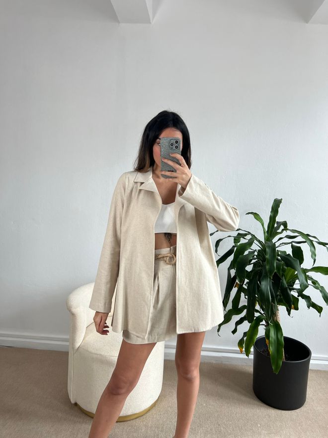 First Angels Chaqueta De Lino Con Cinturón De Paja Ropa al por mayor Casual