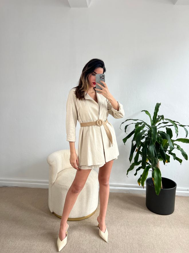 First Angels Linen Straw Belted Jacket Wholesale Clothing Spring