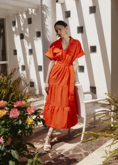 Veleprodajni model oblačil nosi 16313 - Pocket Detailed Shirt Dress - Vermillion, turška veleprodaja Obleka od Fk.Pynappel