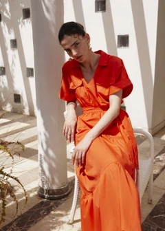 A wholesale clothing model wears 16313 - Pocket Detailed Shirt Dress - Vermillion, Turkish wholesale Dress of Fk.Pynappel