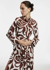 A model wears 17803 - Patterned Shirt Dress - Brown, wholesale undefined of Fk.Pynappel to display at Lonca