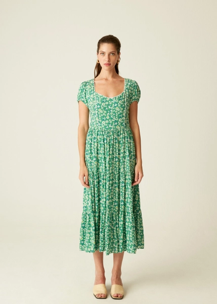 A model wears 15632 - Flower Pattern Dress - Green, wholesale Dress of Fk.Pynappel to display at Lonca