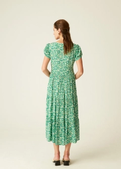 Модел на дрехи на едро носи 15632 - Flower Pattern Dress - Green, турски едро рокля на Fk.Pynappel