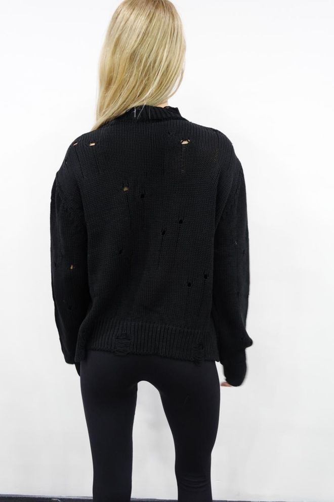 Ilia Ripped Detail Knitwear Sweater Black Wholesale Clothing Fall