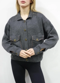 A wholesale clothing model wears flw10053-cardigan-with-pockets-anthracite, Turkish wholesale Cardigan of Flow