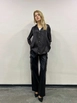 A wholesale clothing model wears flw10060-satin-shirt-black, Turkish wholesale  of 