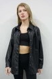 A wholesale clothing model wears flw10062-leather-shirt-black, Turkish wholesale  of 