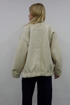 A wholesale clothing model wears flw10074-bomber-stash-jacket-stone-color, Turkish wholesale Jacket of Flow