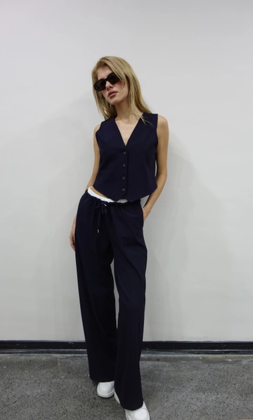 A wholesale clothing model wears  Vest Suit - Navy Blue
, Turkish wholesale Suit of Flow