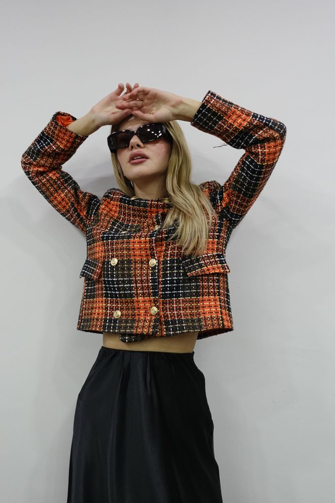 Ilia Jacket Orange & Black Wholesale Clothing Cotton