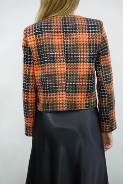 A wholesale clothing model wears flw10070-jacket-orange-&-black, Turkish wholesale Jacket of Flow